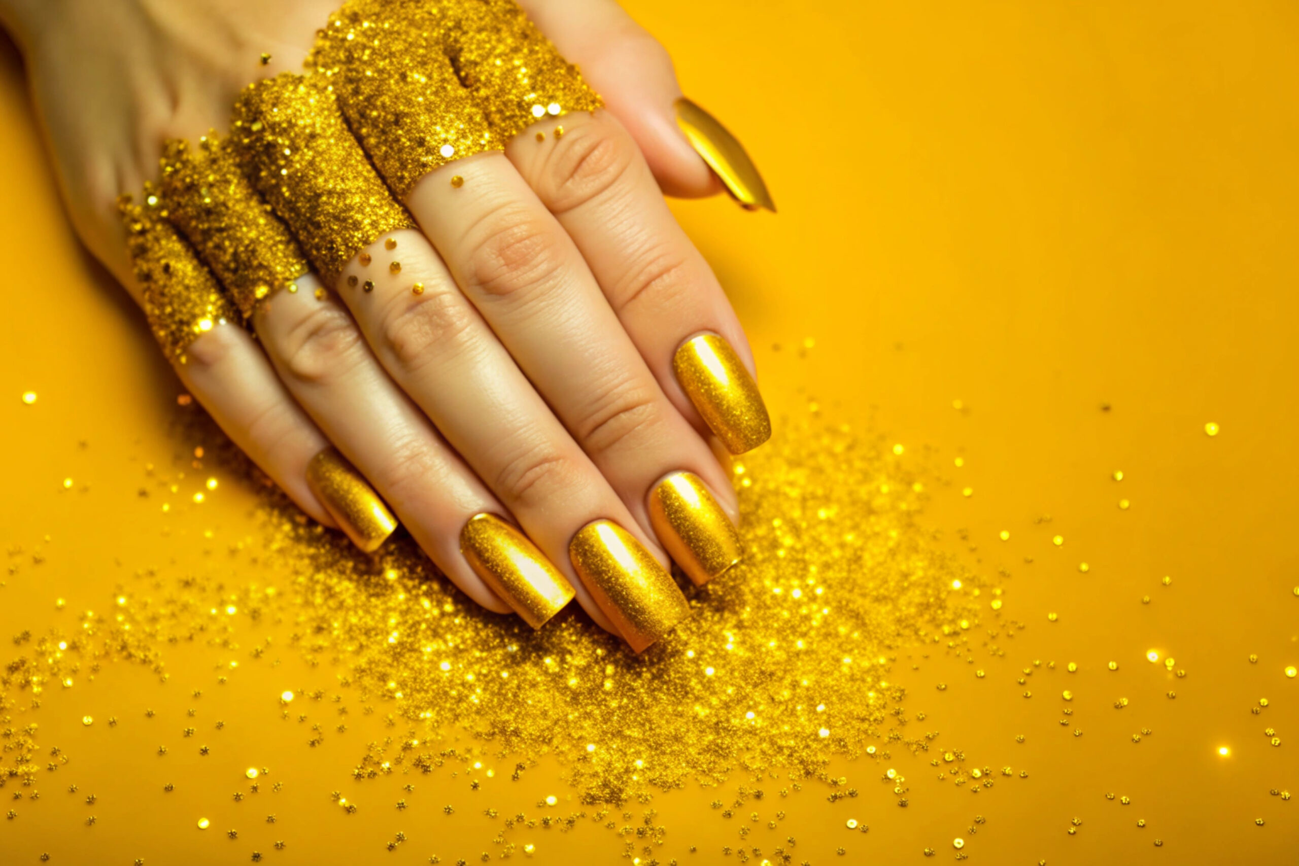 woman-with-gold-glitter-her-nails-gold-glitters